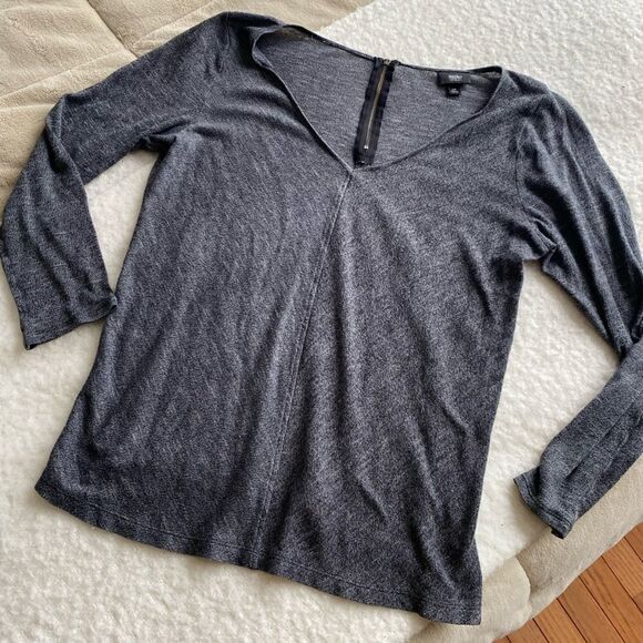 Grey V-Neck Long Sleeve Sweater with Back Zipper Detail Size Large - Picture 3 of 7
